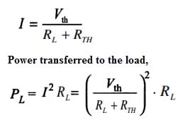Maximum Power Transfer Theorem expression DC Circuit formula