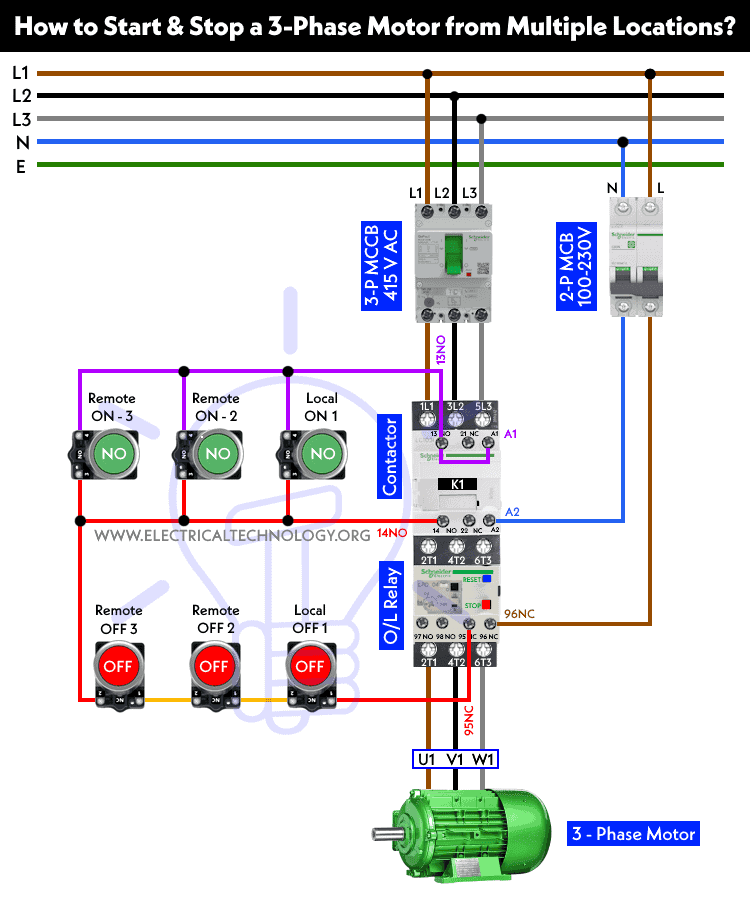 How to Start & Stop a 3-Phase Motor from Multiple Locations