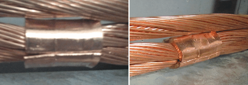 Incorrect crimping of a C connector (left) and subsequent correction (right)