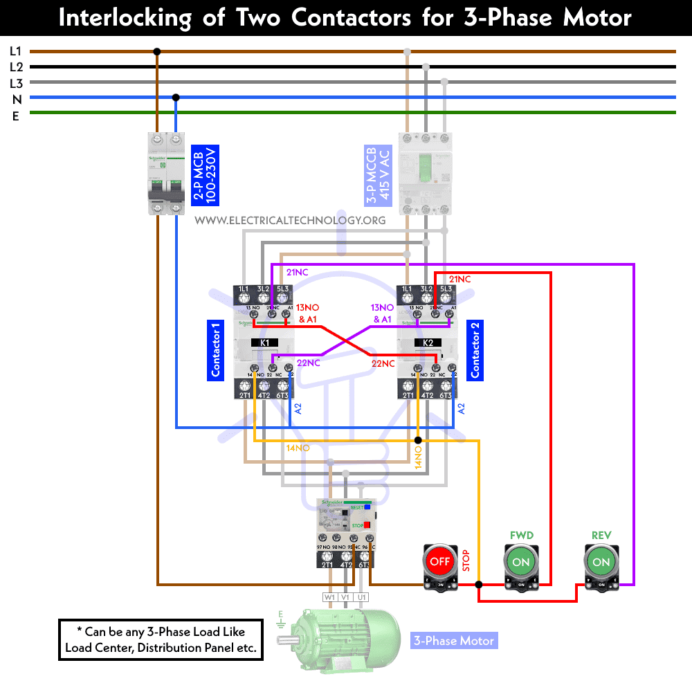 Interlocking of Two Contactors for 3-Phase Motor